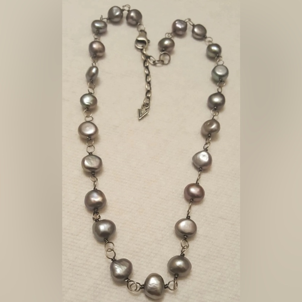 SILPADA Sterling Silver Iridescent Gray Purple Pearl Necklace 16”